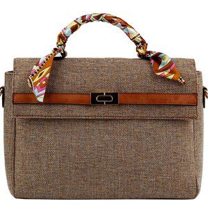 Linen Scarf Handle Satchel in Brown